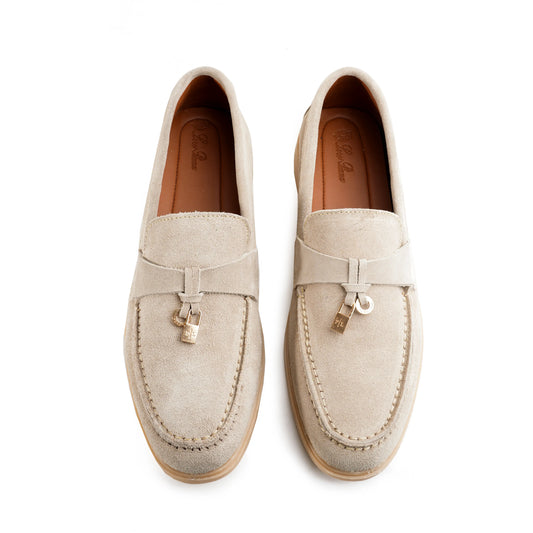 Suede Tassel Loafers - Beige