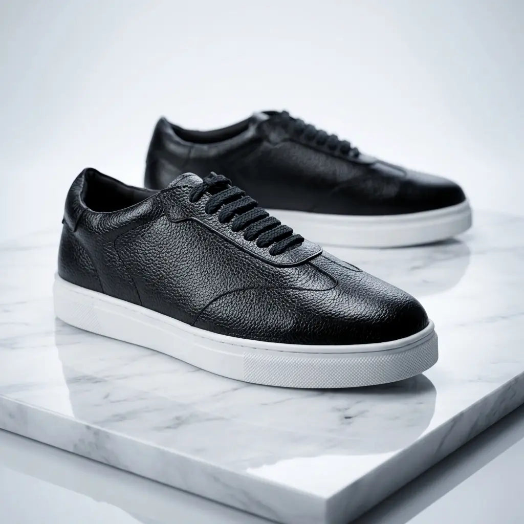 Zorva Meridian - Pebbled Leather Sneaker | Black