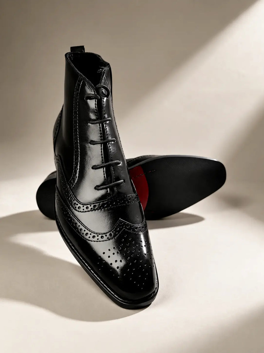 BROUGE Italian Cut Down Toe Chelsea - Laces & Side Zip - Black