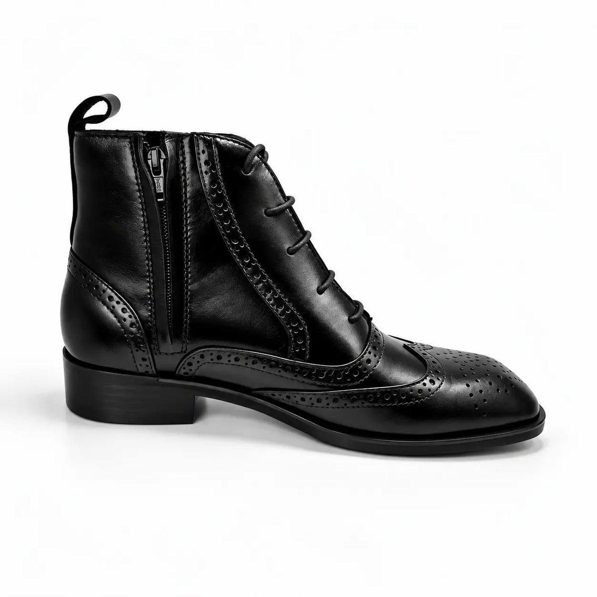BROUGE Italian Cut Down Toe Chelsea - Laces & Side Zip - Black