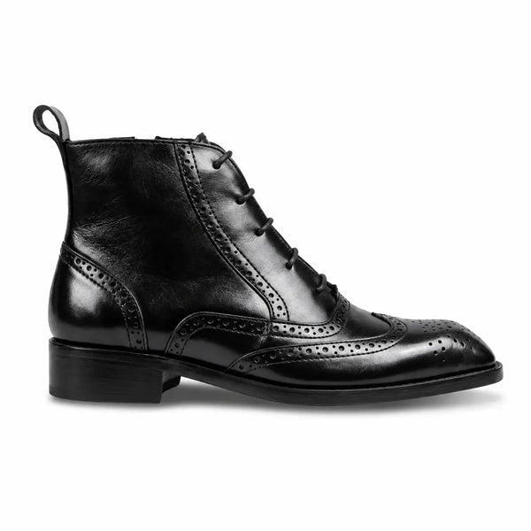 BROUGE Italian Cut Down Toe Chelsea - Laces & Side Zip - Black