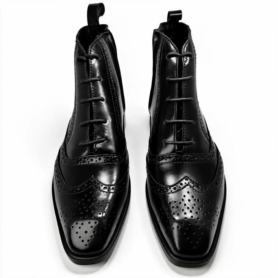 BROUGE Italian Cut Down Toe Chelsea - Laces & Side Zip - Black