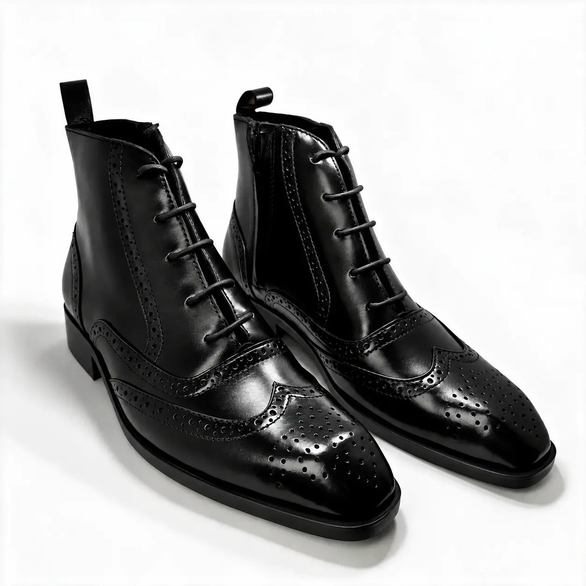 BROUGE Italian Cut Down Toe Chelsea - Laces & Side Zip - Black