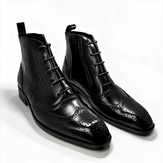 BROUGE Italian Cut Down Toe Chelsea - Laces & Side Zip - Black