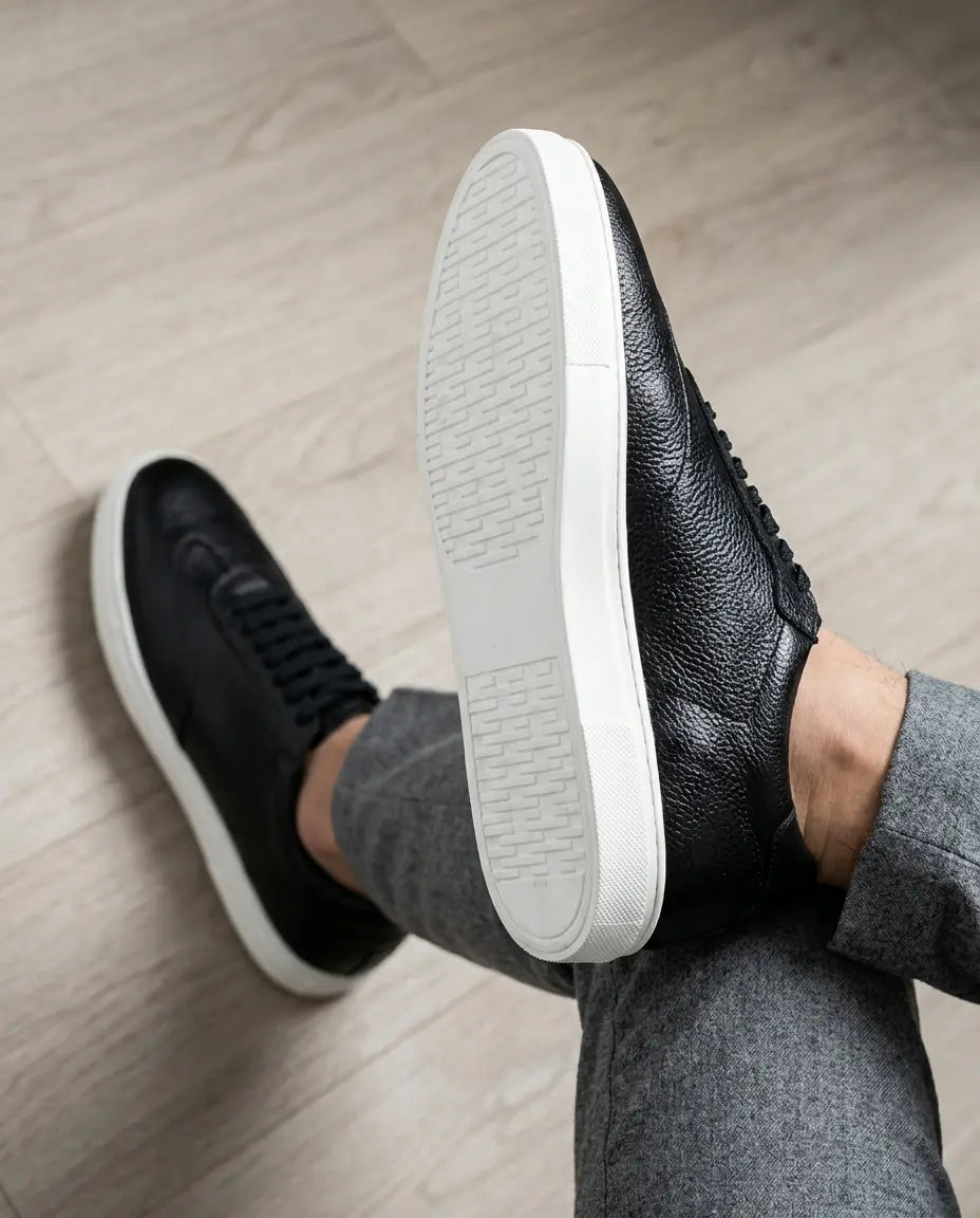 Zorva Meridian - Pebbled Leather Sneaker | Black