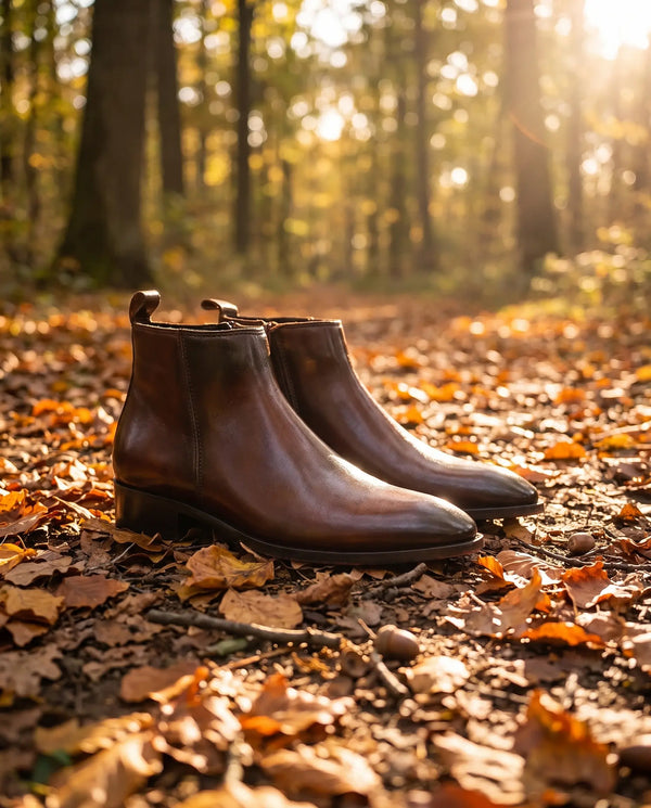 Two Inch Cuban Heel & Pointed Toe Leather Chelsea - Brown