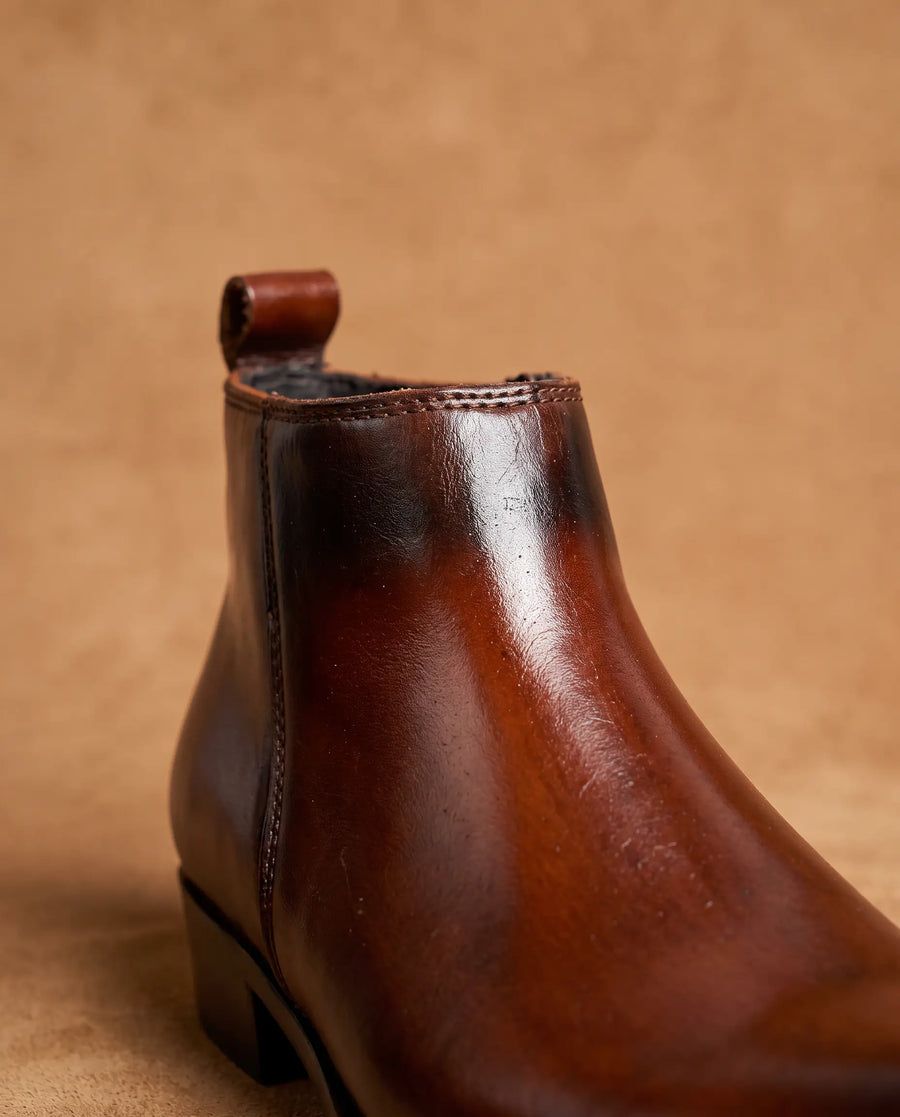 Two Inch Cuban Heel & Pointed Toe Leather Chelsea - Brown