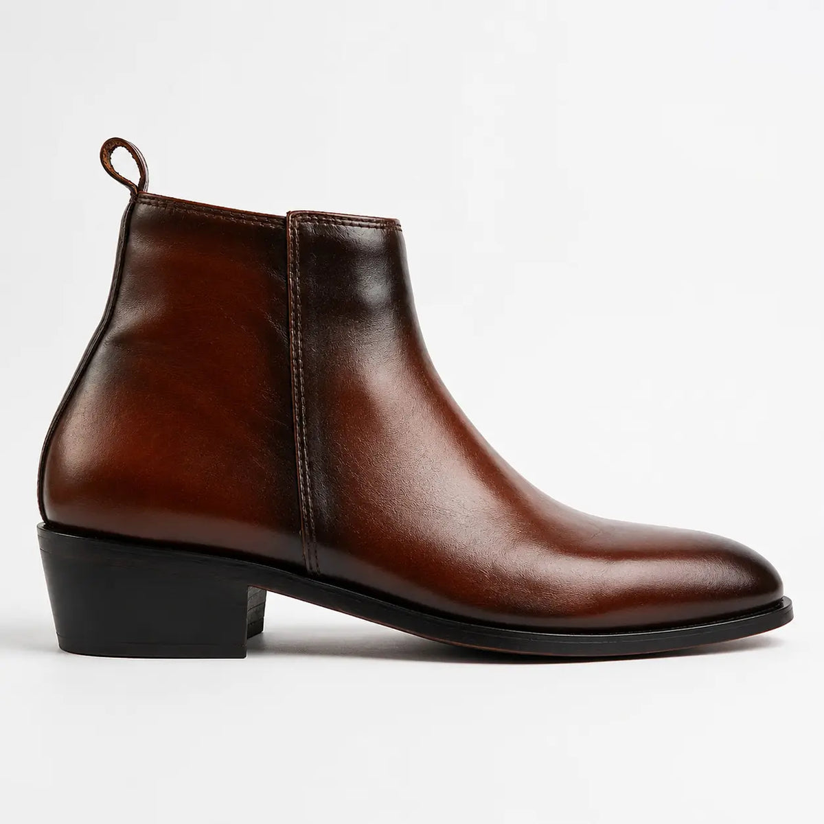 Two Inch Cuban Heel & Pointed Toe Leather Chelsea - Brown