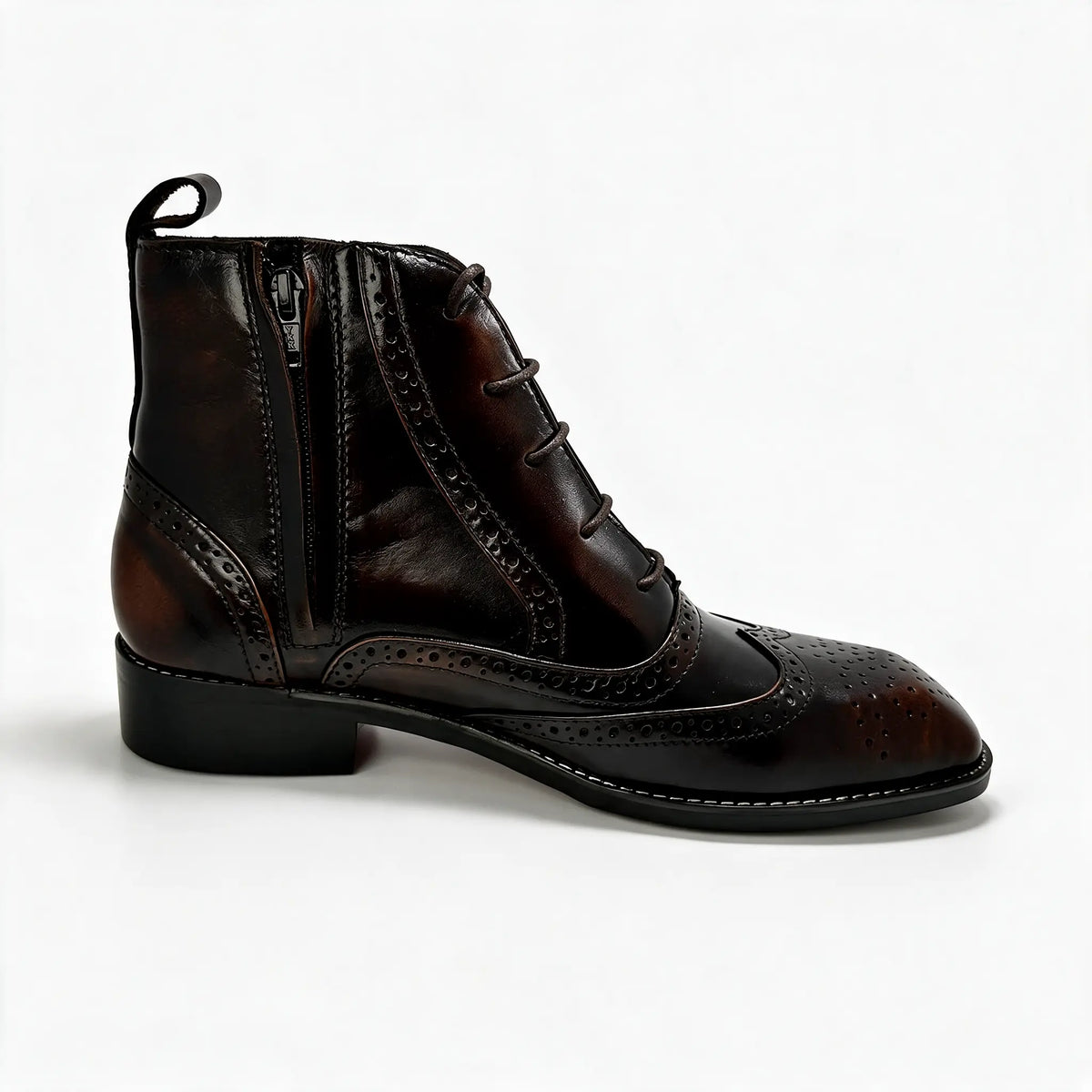 BROUGE Italian Cut Down Toe Chelsea - Laces & Side Zip - Patina