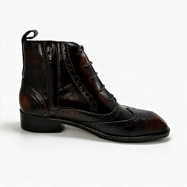 BROUGE Italian Cut Down Toe Chelsea - Laces & Side Zip - Patina