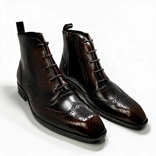 BROUGE Italian Cut Down Toe Chelsea - Laces & Side Zip - Patina