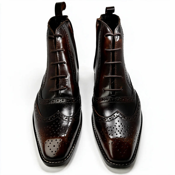 BROUGE Italian Cut Down Toe Chelsea - Laces & Side Zip - Patina