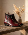 Two Inch Cuban Heel & Pointed Toe Leather Chelsea - Burgundy