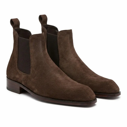 Italian Cut Down Toe Suede Chelsea - Dark Chocolate