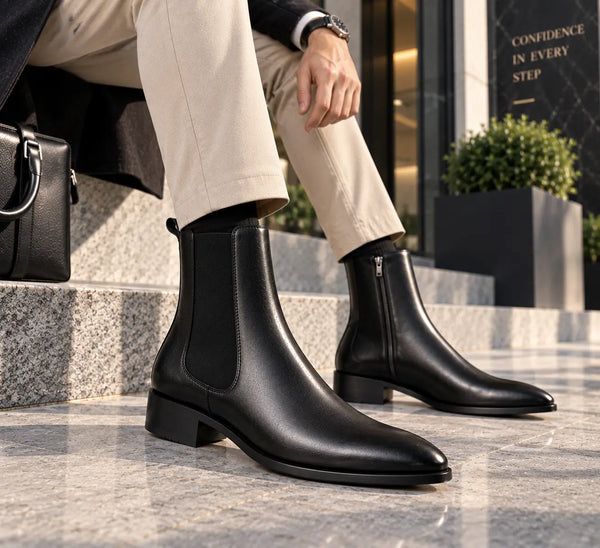 ELEVATED - Two Inch Cuban Heel & Pointed Toe Leather Chelsea