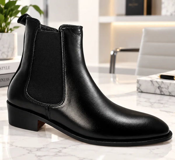 ELEVATED - Two Inch Cuban Heel & Pointed Toe Leather Chelsea