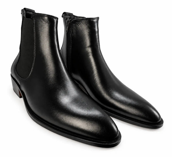 ELEVATED - Two Inch Cuban Heel & Pointed Toe Leather Chelsea