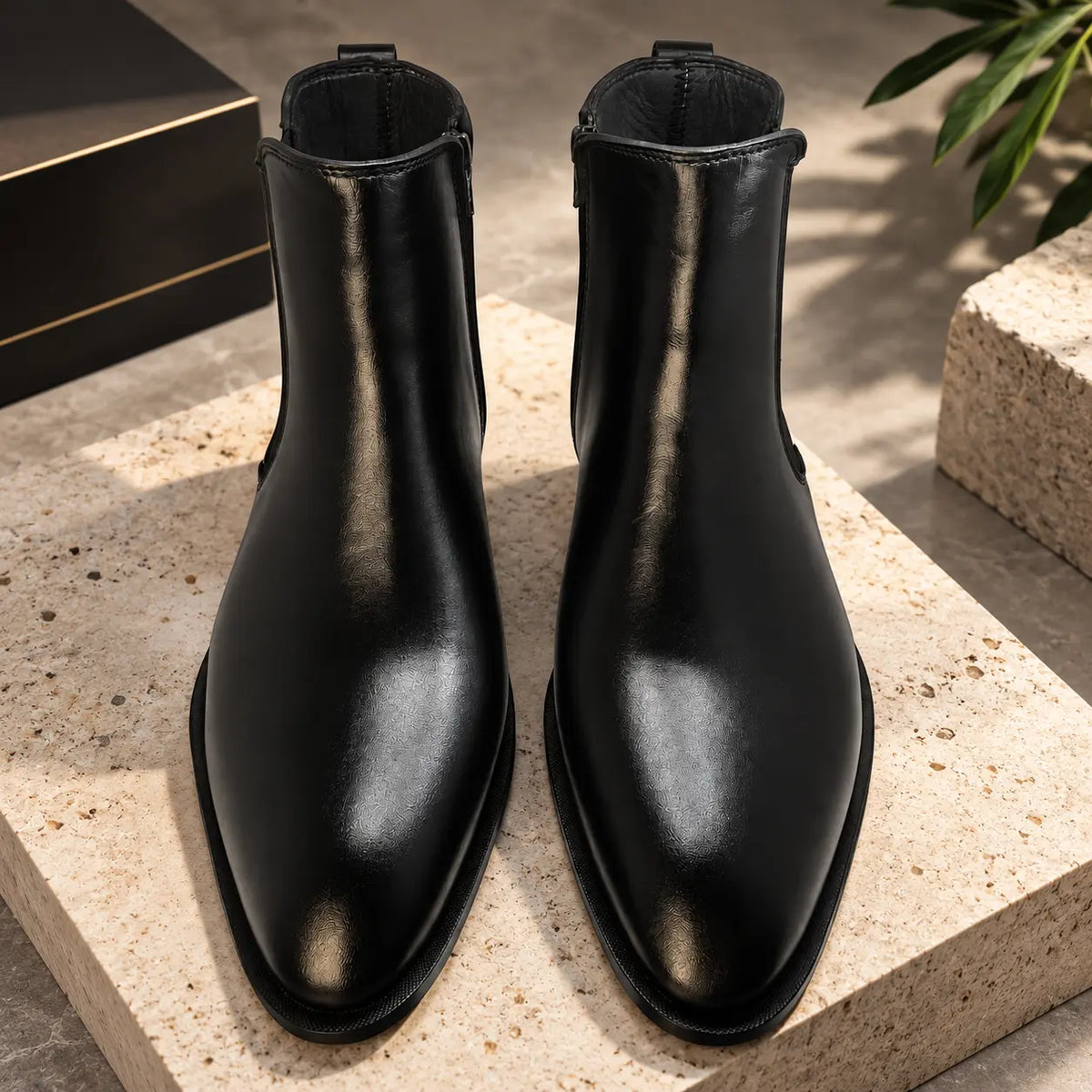 ELEVATED - Two Inch Cuban Heel & Pointed Toe Leather Chelsea
