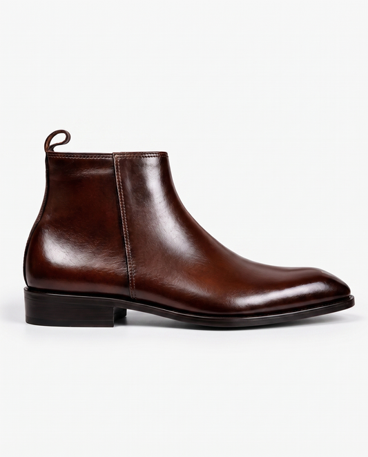 Italian Cut Down Toe Leather Chelsea - Side Zip - Brown, matched to catalog scale