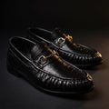 Leather Croc Horsebit Vintage Loafers - Black