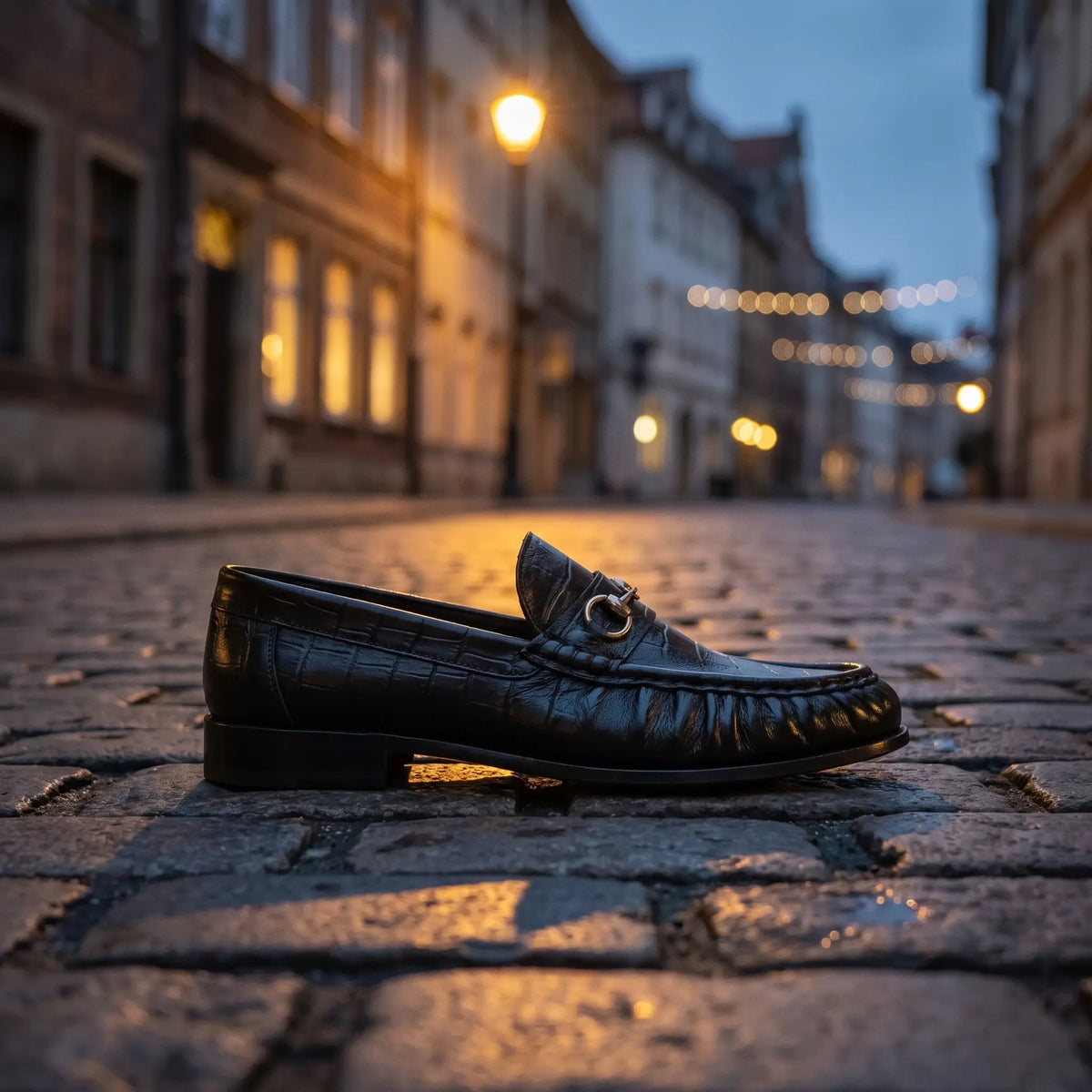 Leather Croc Horsebit Vintage Loafers - Black