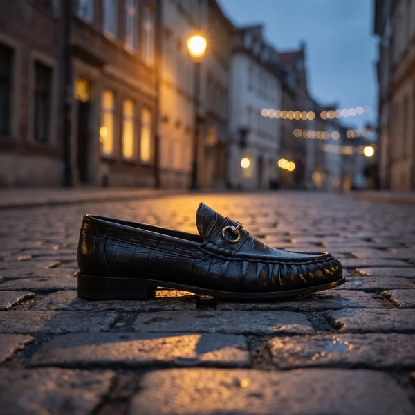 Leather Croc Horsebit Vintage Loafers - Black