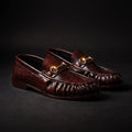 Leather Croc Horsebit Vintage Loafers - Burgundy