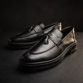 Leather Chunky Tassel Loafers - Black