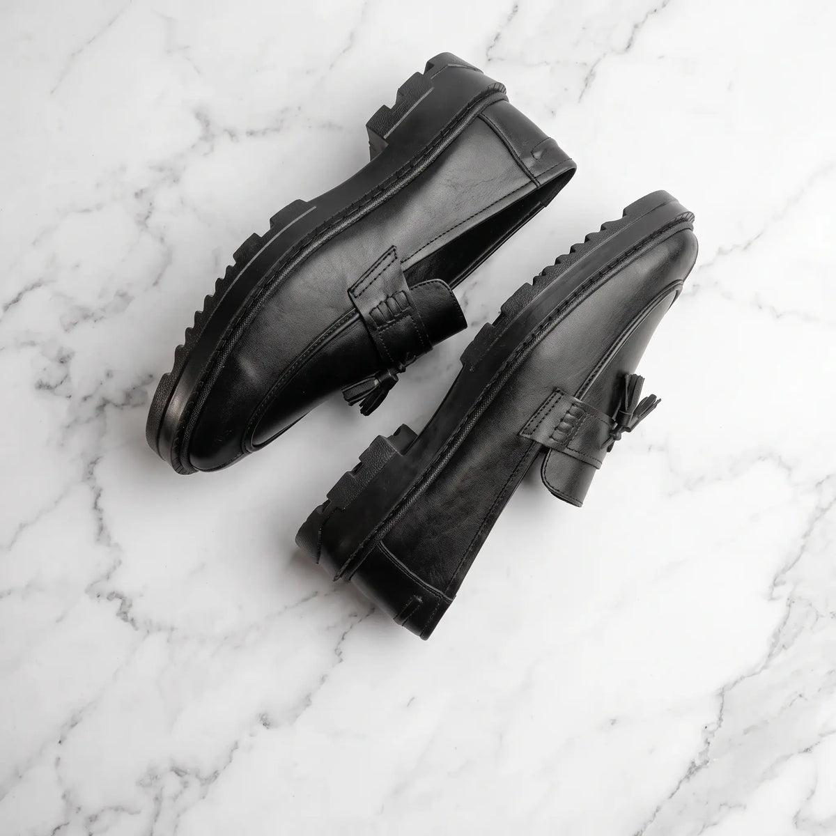 Leather Chunky Tassel Loafers - Black