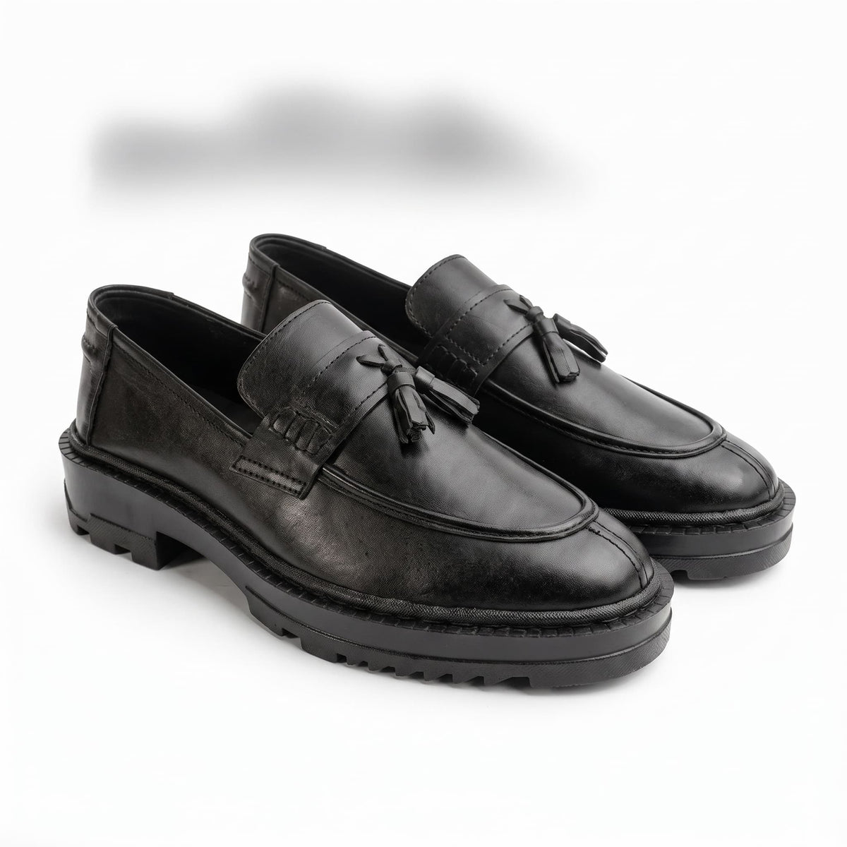 Leather Chunky Tassel Loafers - Black