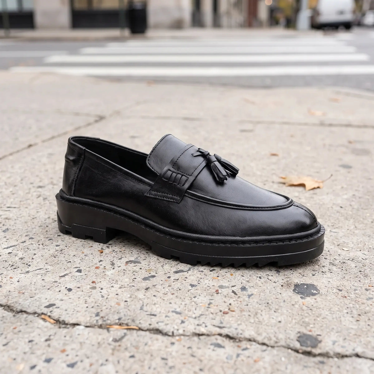 Leather Chunky Tassel Loafers - Black