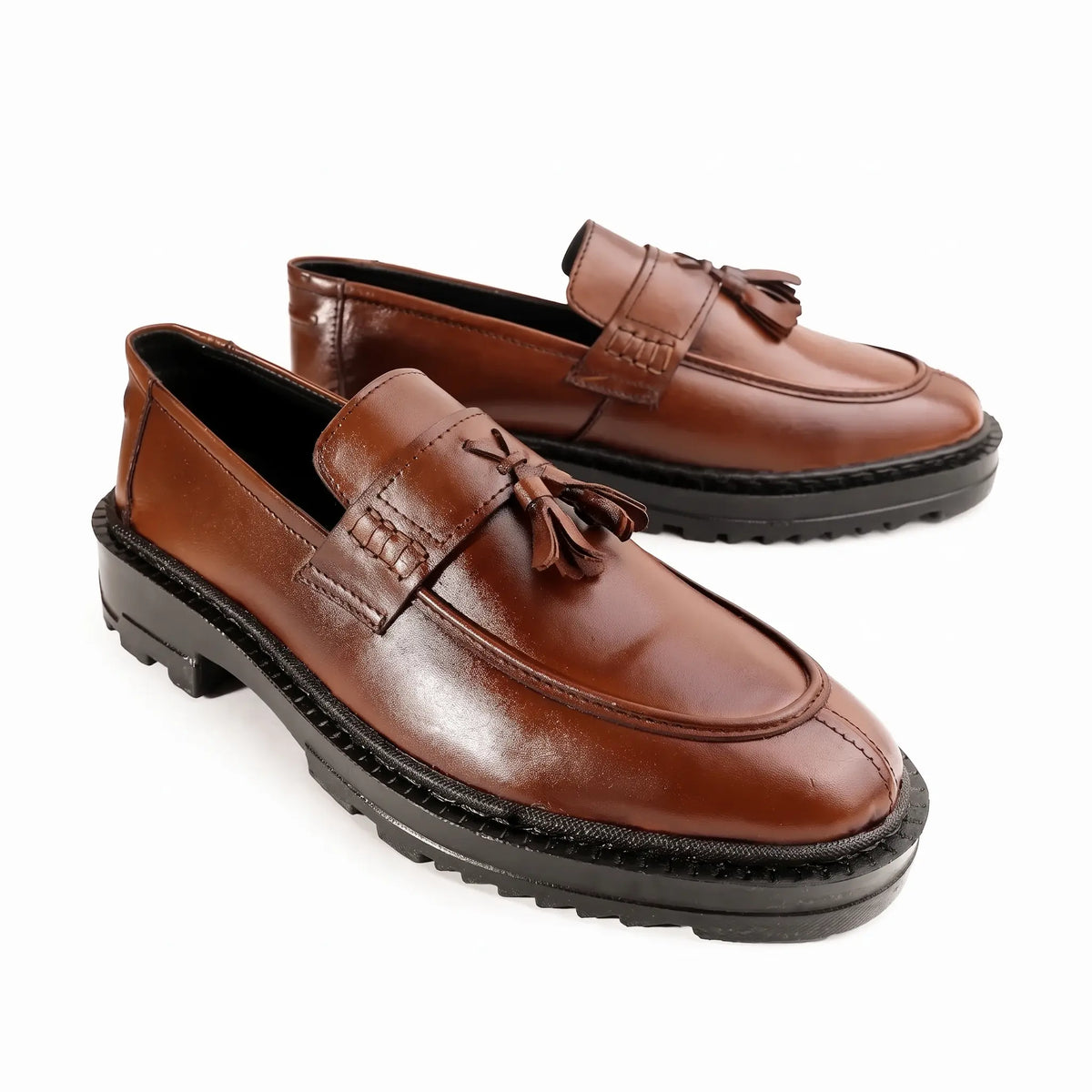 Leather Chunky Tassel Loafers - Brown
