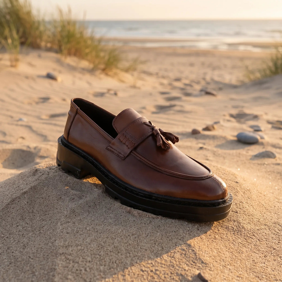 Leather Chunky Tassel Loafers - Brown
