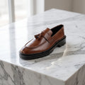 Leather Chunky Tassel Loafers - Brown
