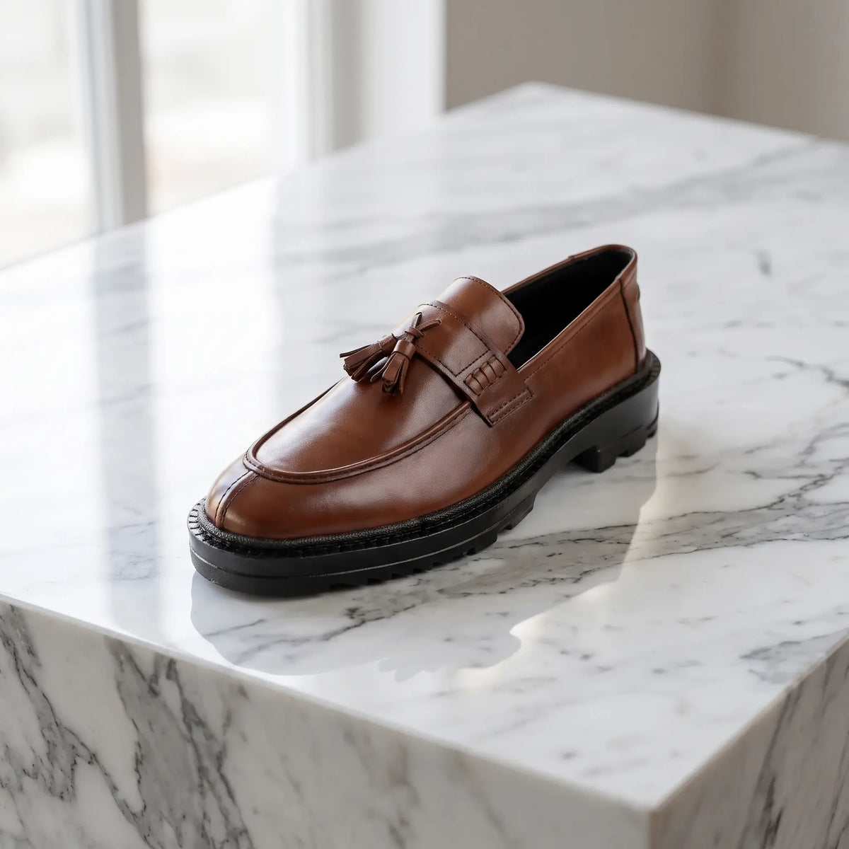 Leather Chunky Tassel Loafers - Brown