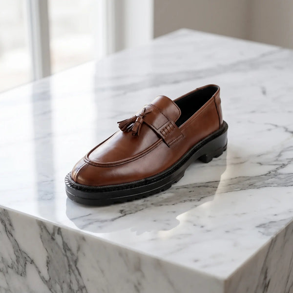 Leather Chunky Tassel Loafers - Brown
