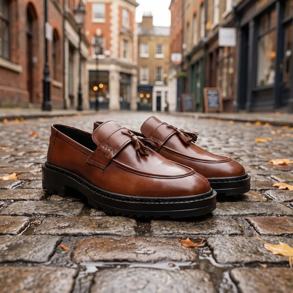 Leather Chunky Tassel Loafers - Brown