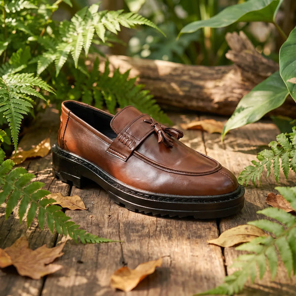 Leather Chunky Tassel Loafers - Brown