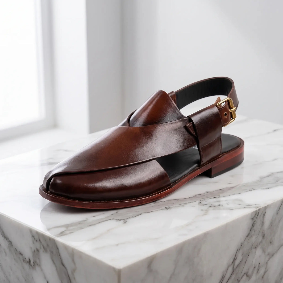 Kaptan Leather Chapal - Brown