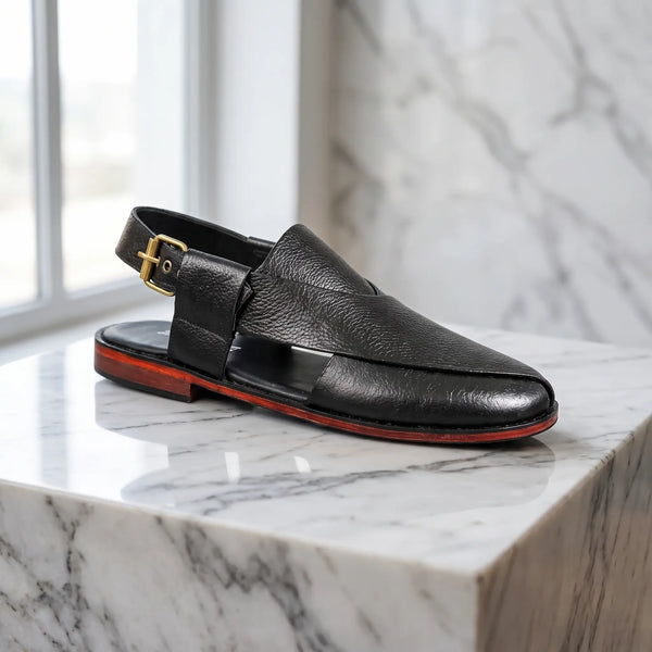 Kaptan Leather Chapal - Black
