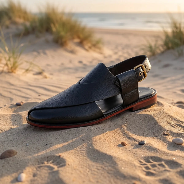 Kaptan Leather Chapal - Black