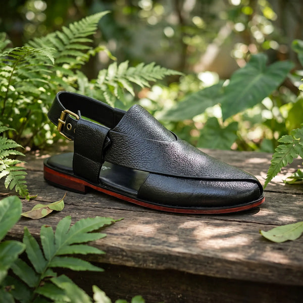 Kaptan Leather Chapal - Black
