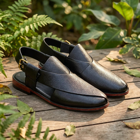 Kaptan Leather Chapal - Black