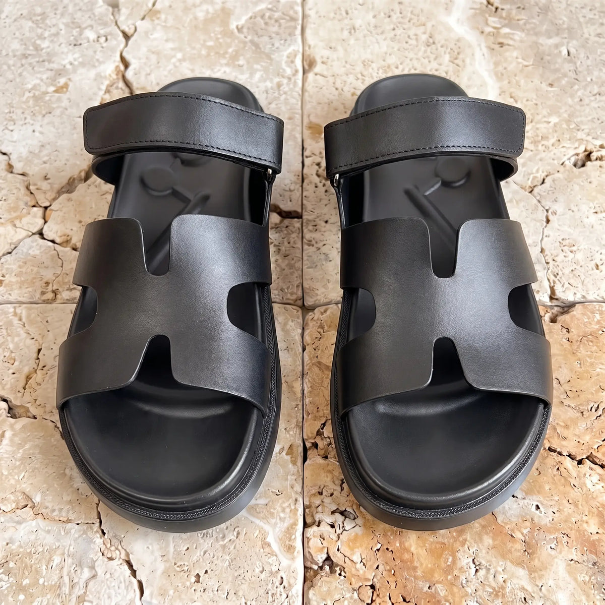 Medicated Leather Stealth Sandals - Black