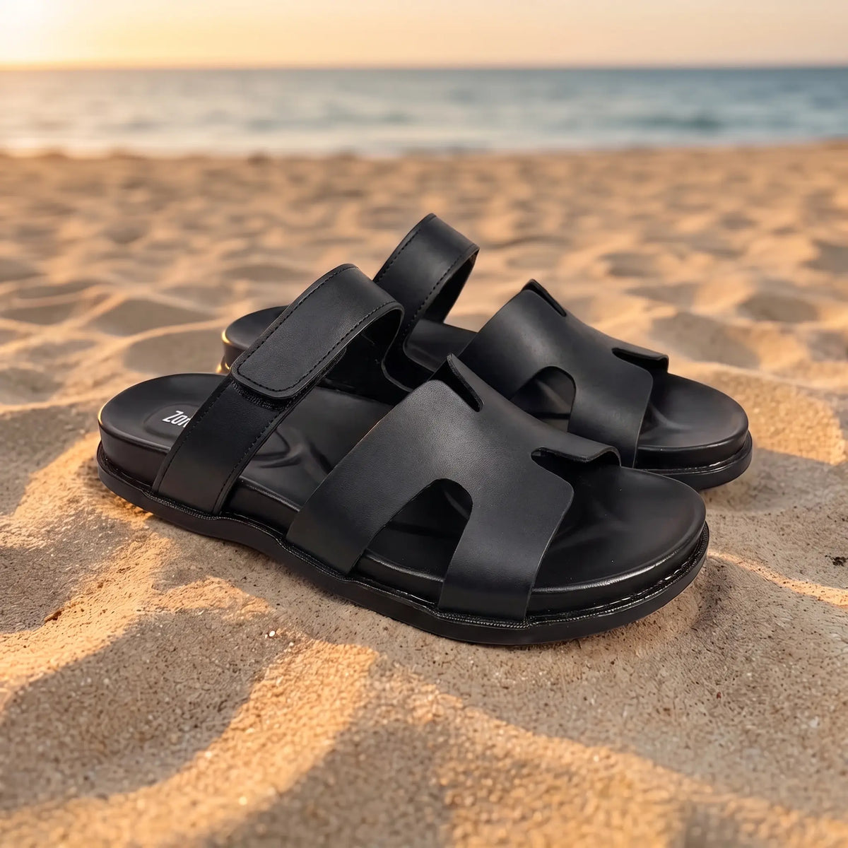 Medicated Leather Stealth Sandals - Black