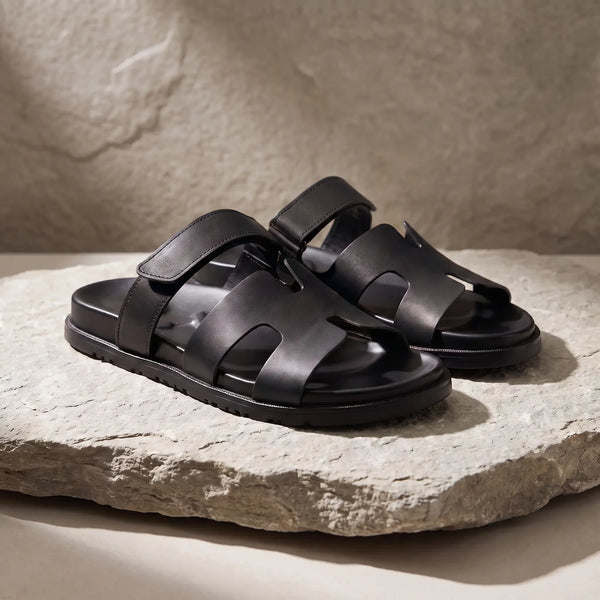 Medicated Leather Stealth Sandals - Black