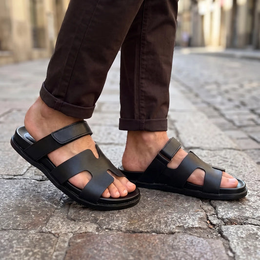 Medicated Leather Stealth Sandals - Black