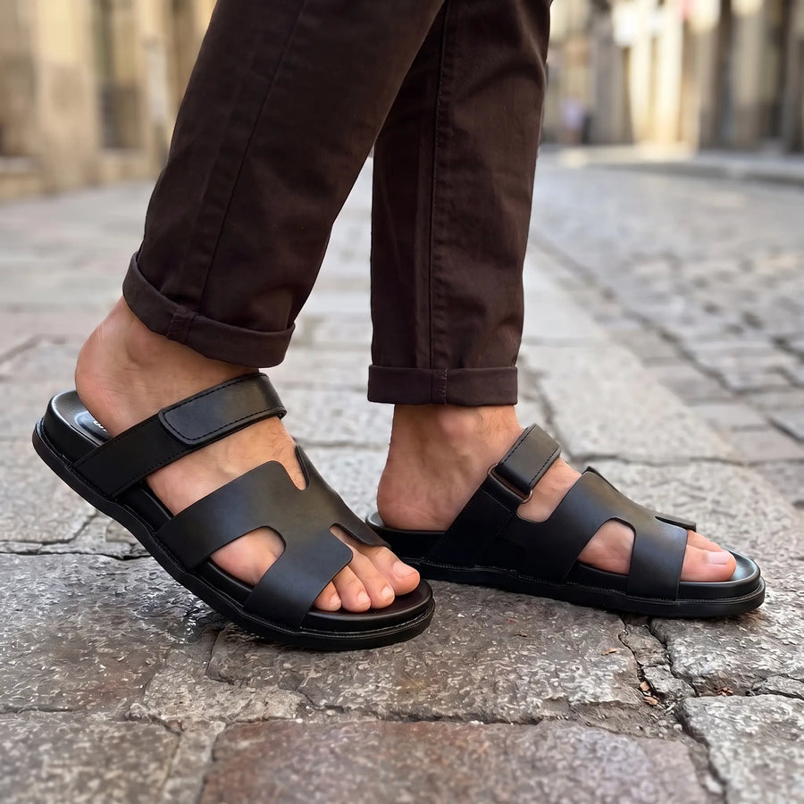 Medicated Leather Stealth Sandals - Black