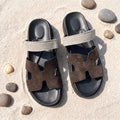 Medicated Suede Leather Stealth Sandals - Beige & Brown