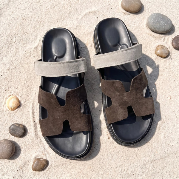 Medicated Suede Leather Stealth Sandals - Beige & Brown